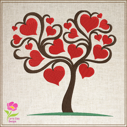 Heart Tree Machine Embroidery Design – Valentine’s Day, Blooming Hearts, Floral Garden Design – 6 Sizes (0408)