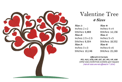 Heart Tree Machine Embroidery Design – Valentine’s Day, Blooming Hearts, Floral Garden Design – 6 Sizes (0408)