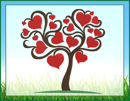 Heart Tree Machine Embroidery Design – Valentine’s Day, Blooming Hearts, Floral Garden Design – 6 Sizes (0408)