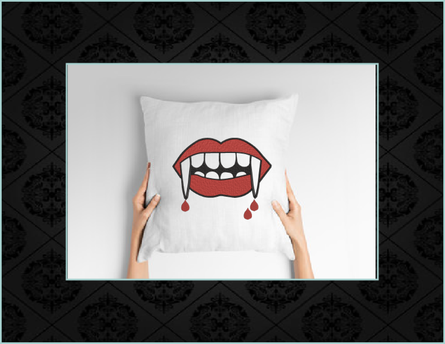 Bloody Vampire Fangs Embroidery Design – Vampire Teeth & Mouth Halloween Pattern – 10 Sizes (3308)