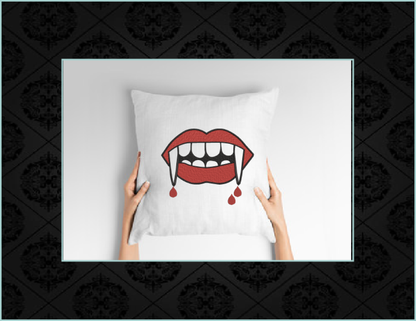 Bloody Vampire Fangs Embroidery Design – Vampire Teeth & Mouth Halloween Pattern – 10 Sizes (3308)