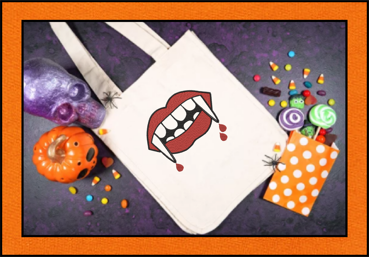 Bloody Vampire Fangs Embroidery Design – Vampire Teeth & Mouth Halloween Pattern – 10 Sizes (3308)
