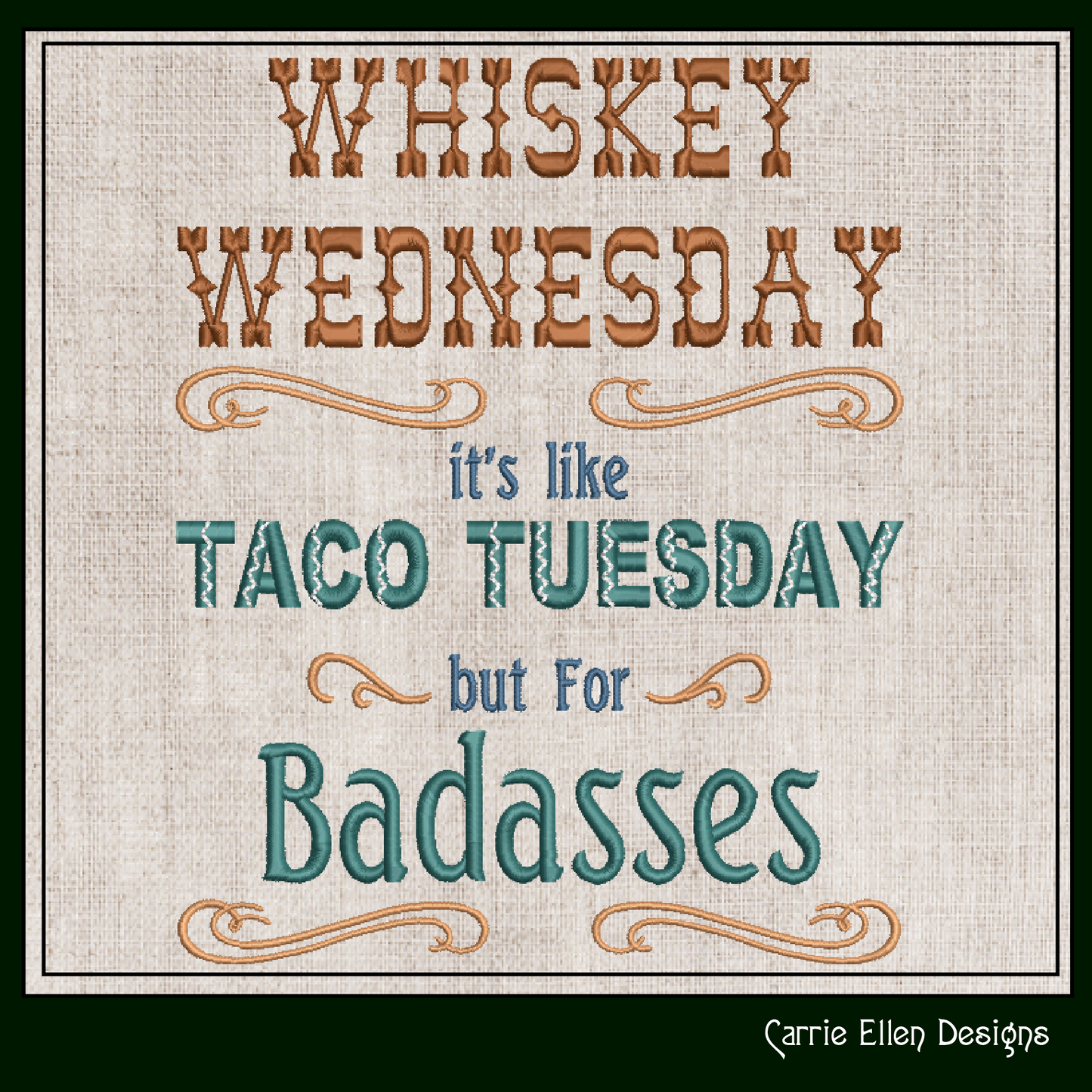 Whiskey Wednesday Taco Tuesday Machine Embroidery Design | Food and Drink Quote Pattern, 6 Sizes (1724)