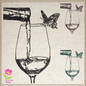 Wine Glass and Butterfly Sketch Machine Embroidery Design | Line Art Wine Bottle Pour | 6 Sizes (0698)