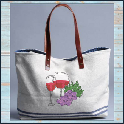Wine and Grapes Machine Embroidery Design – Wine Glass & Grape Vine Pattern – Elegant Kitchen, Bar, and Gift Embroidery – 10 Sizes (0184)