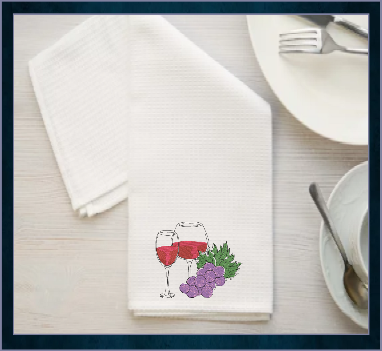 Wine and Grapes Machine Embroidery Design – Wine Glass & Grape Vine Pattern – Elegant Kitchen, Bar, and Gift Embroidery – 10 Sizes (0184)