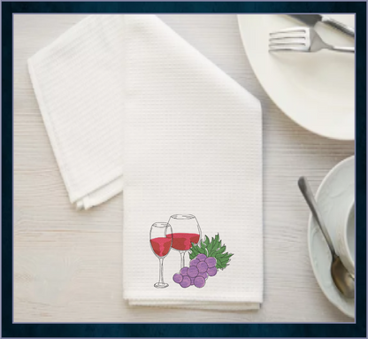 Wine and Grapes Machine Embroidery Design – Wine Glass & Grape Vine Pattern – Elegant Kitchen, Bar, and Gift Embroidery – 10 Sizes (0184)