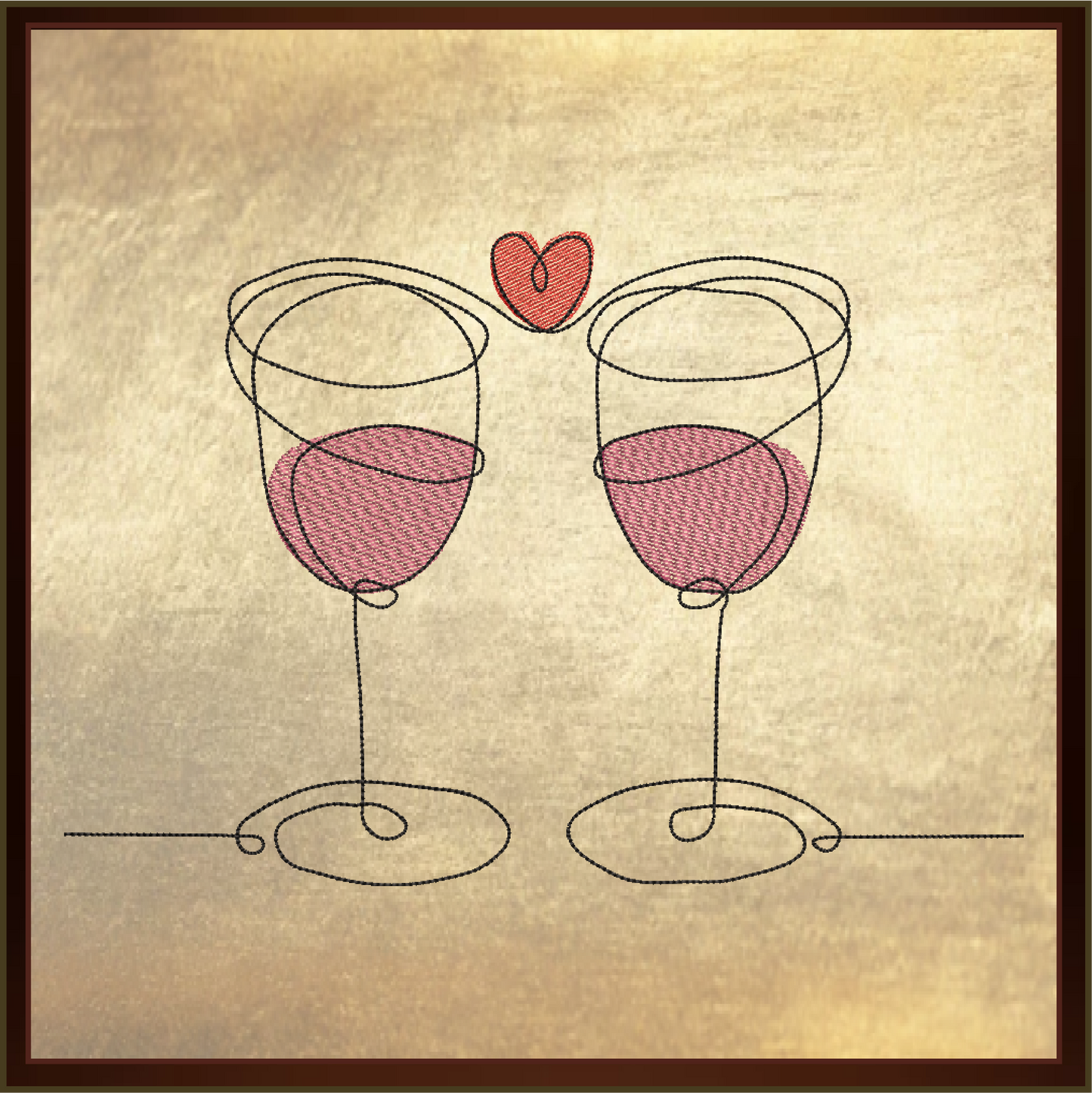 Wine Toast Machine Embroidery Design – Valentine’s Day Celebration, Wine Glass Love Embroidery, Romantic Toast Pattern, 4 Sizes (0452)