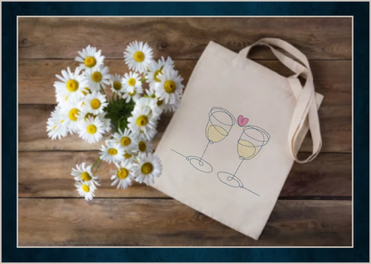 Wine Toast Machine Embroidery Design – Valentine’s Day Celebration, Wine Glass Love Embroidery, Romantic Toast Pattern, 4 Sizes (0452)