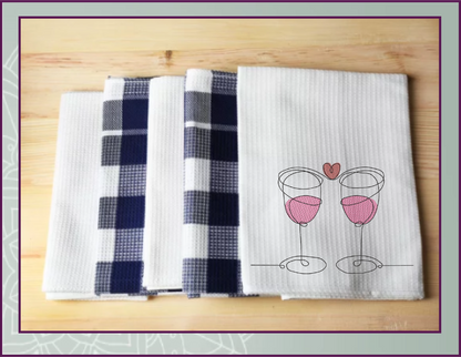 Wine Toast Machine Embroidery Design – Valentine’s Day Celebration, Wine Glass Love Embroidery, Romantic Toast Pattern, 4 Sizes (0452)