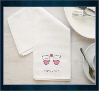 Wine Toast Machine Embroidery Design – Valentine’s Day Celebration, Wine Glass Love Embroidery, Romantic Toast Pattern, 4 Sizes (0452)