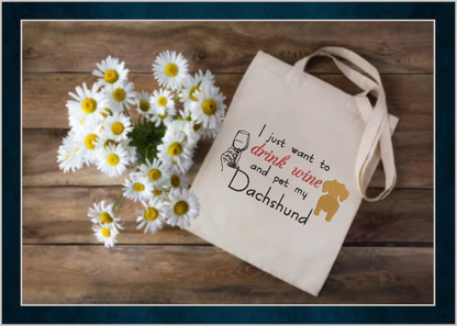 Wine and Dachshund Embroidery Design – Drink Wine & Pet My Dachshund Quote, Dog Lover Machine Embroidery, 4 Sizes (0433)