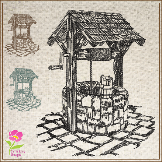 Wishing Well Sketch Machine Embroidery Design | Artistic Landscape Line Art | 6 Sizes (0691)