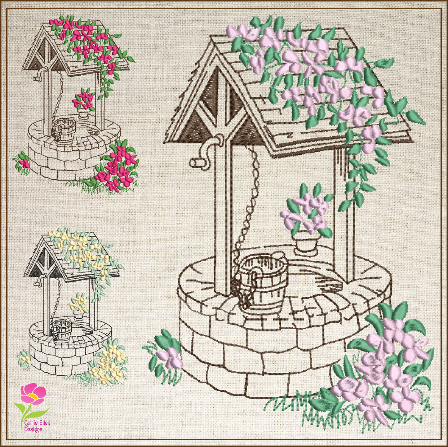 Wishing Well Machine Embroidery Design | Artistic Sketch Landscape | Home and Garden Line Art | 6 Sizes (0732)