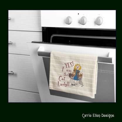 Yes I Am The Cat Lady Embroidery Design – Funny Cartoon Saying for Kitchen Aprons & Gifts, 8 Sizes (1077)