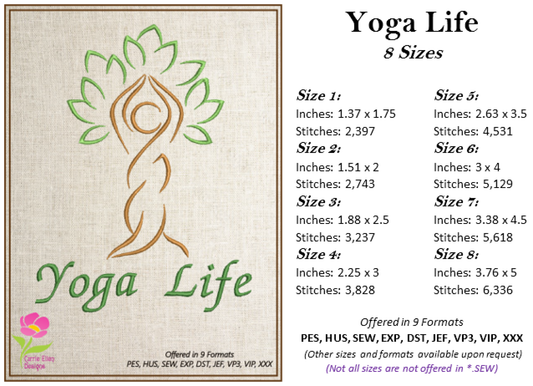 Yoga Life Machine Embroidery Design - Tree of Life Yoga Pose, Fitness & Wellness Embroidery File, 8 Sizes (0625)
