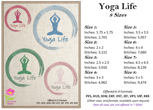 Yoga Life Machine Embroidery Design - Yoga Pose Embroidery - Sports and Fitness Embroidery Designs, 8 Sizes (0626)