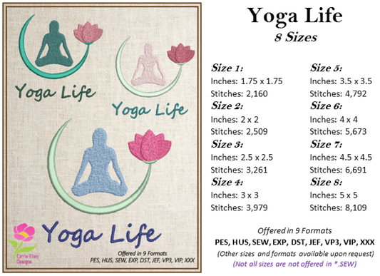 Yoga Life Machine Embroidery Design - Yoga Lotus Flower Embroidery - Sports and Fitness Embroidery Designs, 8 Sizes (0627)