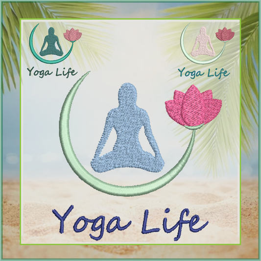 Yoga Life Machine Embroidery Design - Yoga Lotus Flower Embroidery - Sports and Fitness Embroidery Designs, 8 Sizes (0627)