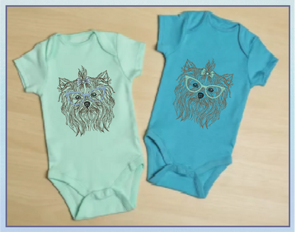 Yorkshire Terrier with Glasses and Bow Machine Embroidery Design | Cute Pet Yorkie Dog Embroidery | Yorkie Sketch Design | 6 Sizes (0803)
