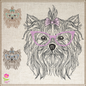Yorkshire Terrier with Glasses and Bow Machine Embroidery Design | Cute Pet Yorkie Dog Embroidery | Yorkie Sketch Design | 6 Sizes (0803)