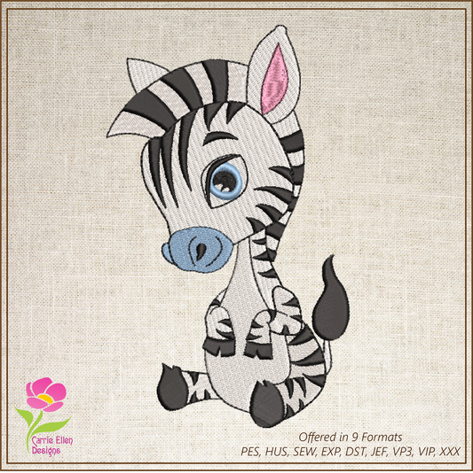 Zebra Machine Embroidery Design – Cartoon Zebra for Baby & Kids – Cute Jungle Animal Embroidery – 6 Sizes (0230)