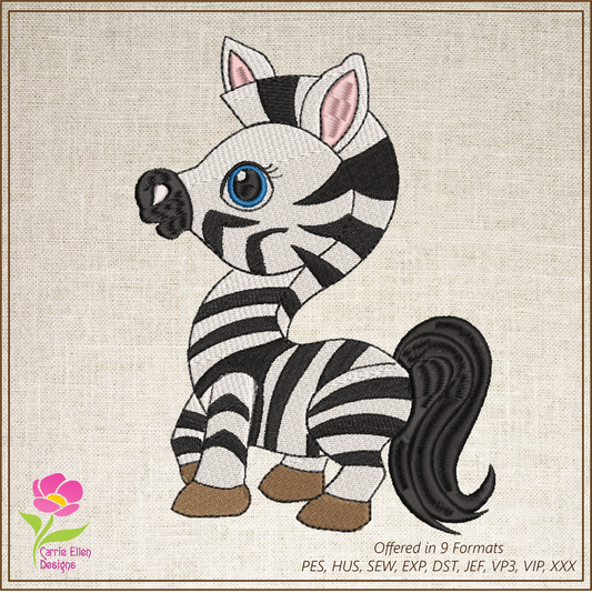 Zebra Machine Embroidery Design – Cartoon Zebra for Baby & Kids – Cute Jungle Animal Embroidery – 6 Sizes (0229)