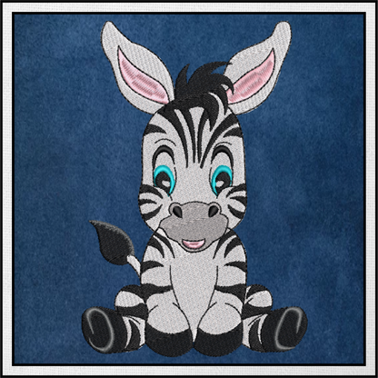 Zebra Machine Embroidery Design – Sitting Cartoon Zebra for Baby & Kids – Cute Jungle Animal Embroidery – 6 Sizes (0228)