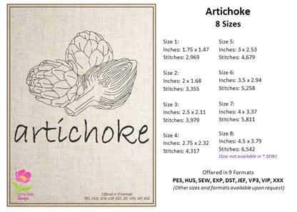 Artichoke Machine Embroidery Design Bundle – Fruit and Vegetable Embroidery, 5 Unique Designs in 8 Sizes Each (0450)