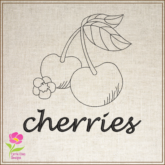 Cherries with Blossom Outline Machine Embroidery Design | Summer Fruit Artistic Drawing | Fruit and Vegetables Design | 6 Sizes (0948)