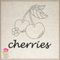 Cherries with Blossom Outline Machine Embroidery Design | Summer Fruit Artistic Drawing | Fruit and Vegetables Design | 6 Sizes (0948)