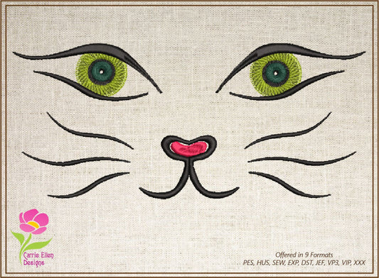 Cat Face Machine Embroidery Design, Pet Embroidery, Cute Cat Cartoon Design, 10 Sizes (0308)