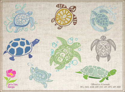 Sea Turtle Embroidery Design Bundle, Turtle Embroidery Design, Machine Embroidery Design, Sea Life Design, 8 Individual Designs (0357)
