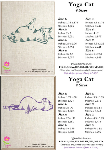 Yoga Cats Bundle Machine Embroidery Designs, Cat Yoga Poses Embroidery, Humorous Funny Animal Poses, 10 Designs, 8 Sizes Each (0121)