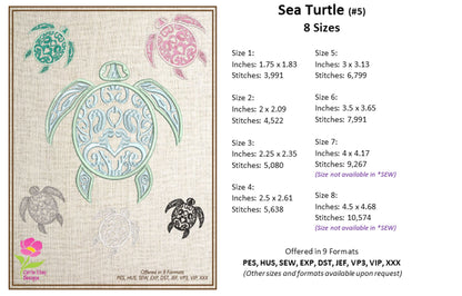 Sea Turtle Embroidery Design Bundle, Turtle Embroidery Design, Machine Embroidery Design, Sea Life Design, 8 Individual Designs (0357)