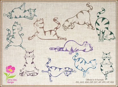 Yoga Cats Bundle Machine Embroidery Designs, Cat Yoga Poses Embroidery, Humorous Funny Animal Poses, 10 Designs, 8 Sizes Each (0121)