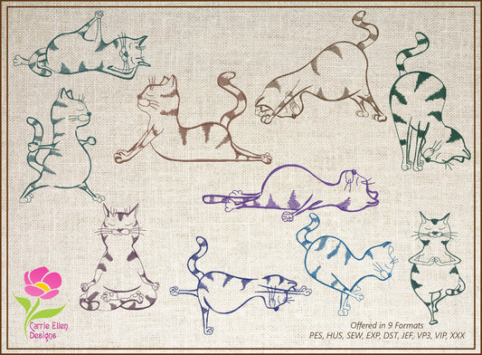 Yoga Cats Bundle Machine Embroidery Designs, Cat Yoga Poses Embroidery, Humorous Funny Animal Poses, 10 Designs, 8 Sizes Each (0121)