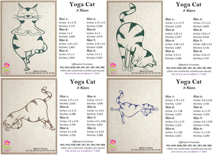 Yoga Cats Bundle Machine Embroidery Designs, Cat Yoga Poses Embroidery, Humorous Funny Animal Poses, 10 Designs, 8 Sizes Each (0121)