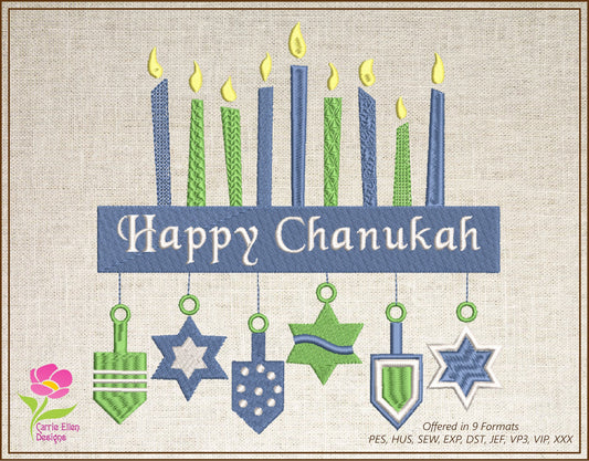 Happy Chanukah Machine Embroidery Design, Menorah Embroidery Pattern, Menorah Candles Design, Star of David Pattern, 8 Sizes, (0156)