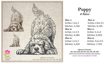 Playful Puppy Machine Embroidery Sketch Design – Dog Line Art, Pet Dog Embroidery Pattern, 6 Size (0515)