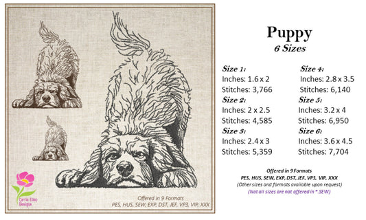 Playful Puppy Machine Embroidery Sketch Design – Dog Line Art, Pet Dog Embroidery Pattern, 6 Size (0515)