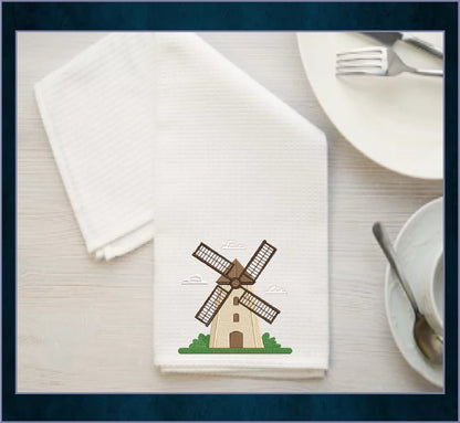 Windmill Machine Embroidery Design - Farm & Dutch Windmill - Landscape Building Embroidery File, 8 Sizes (0643)