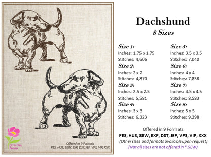 Dachshund Sketch Machine Embroidery Design – Minimalist Dog Pattern for Dog Lovers, 8 Sizes (0490)