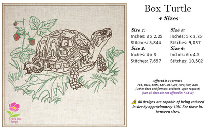 Turtle Machine Embroidery Design, Tortoise Sketch Embroidery Design, Redwork Line Art Animal Pattern, 4 Sizes (0444)