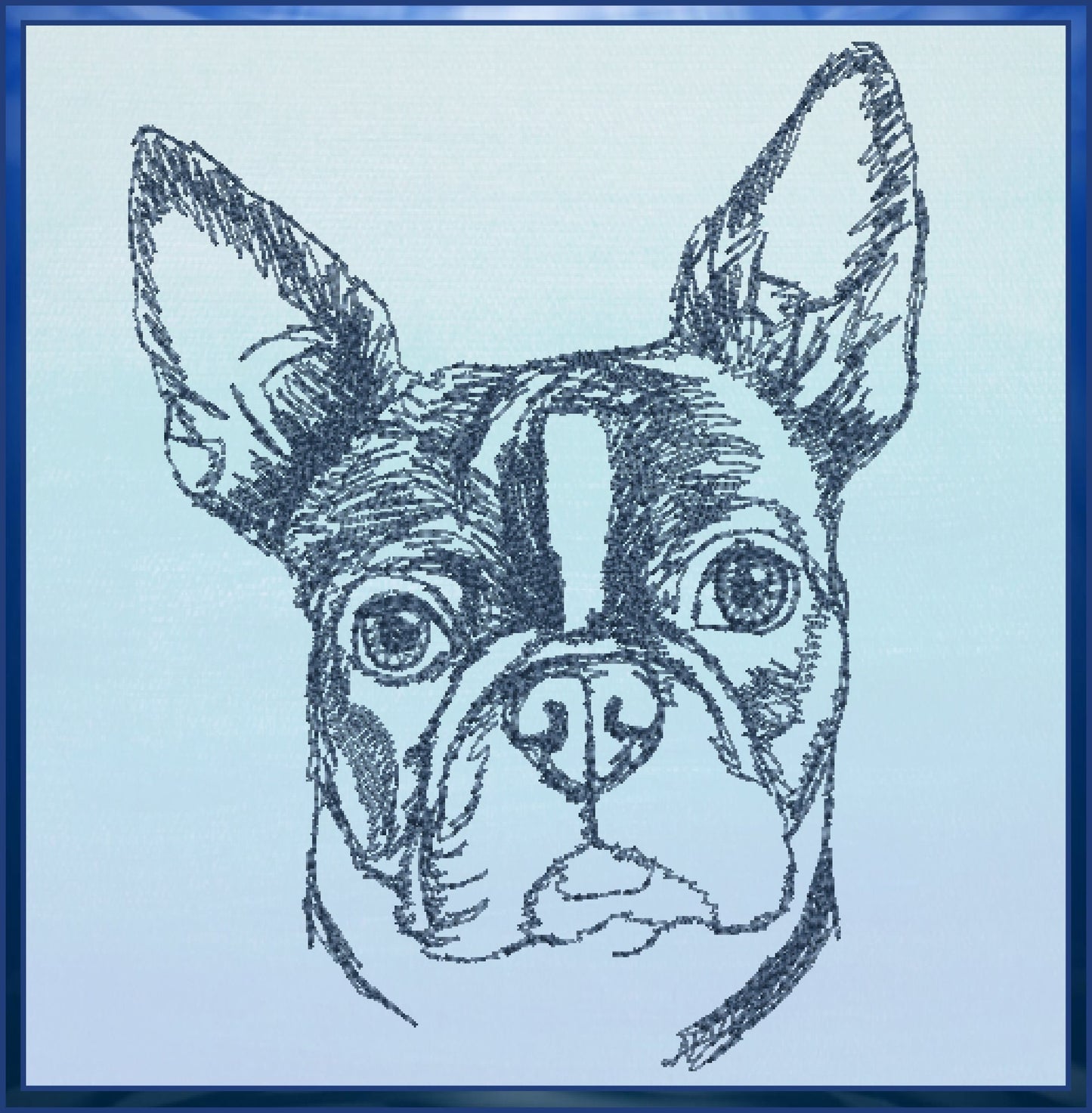 Boston Terrier Sketch Machine Embroidery Design – Pet Dog Line Art Pattern, Animal Embroidery, 4 Sizes (0506)