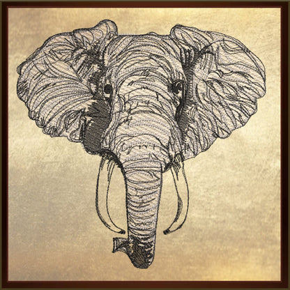 Elephant Head Machine Embroidery Sketch Design – Safari Animal Line Art Pattern, Large Land Animal, 6 Size (0521)