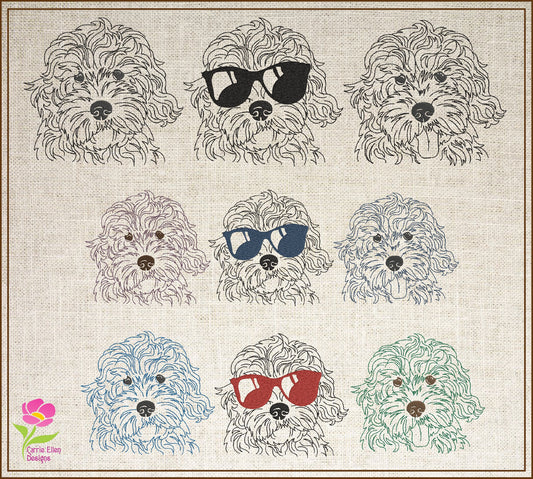Golden Doodle Machine Embroidery Sketch Design Bundle – 3 Dog Line Art Designs in 6 Sizes Each (0523)