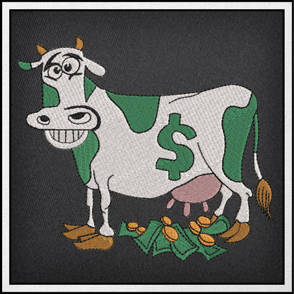 Cash Cow Idiom Machine Embroidery Design – Funny Money Quote, Finance Saying Pattern, 6 Sizes (0587)