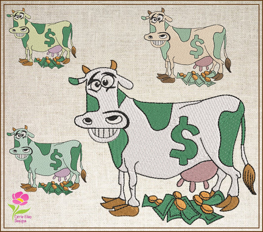 Cash Cow Idiom Machine Embroidery Design – Funny Money Quote, Finance Saying Pattern, 6 Sizes (0587)