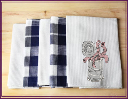 Can of Worms Idiom Machine Embroidery Design – Funny Tin Can and Worms Quote Pattern, 6 Sizes (0588)